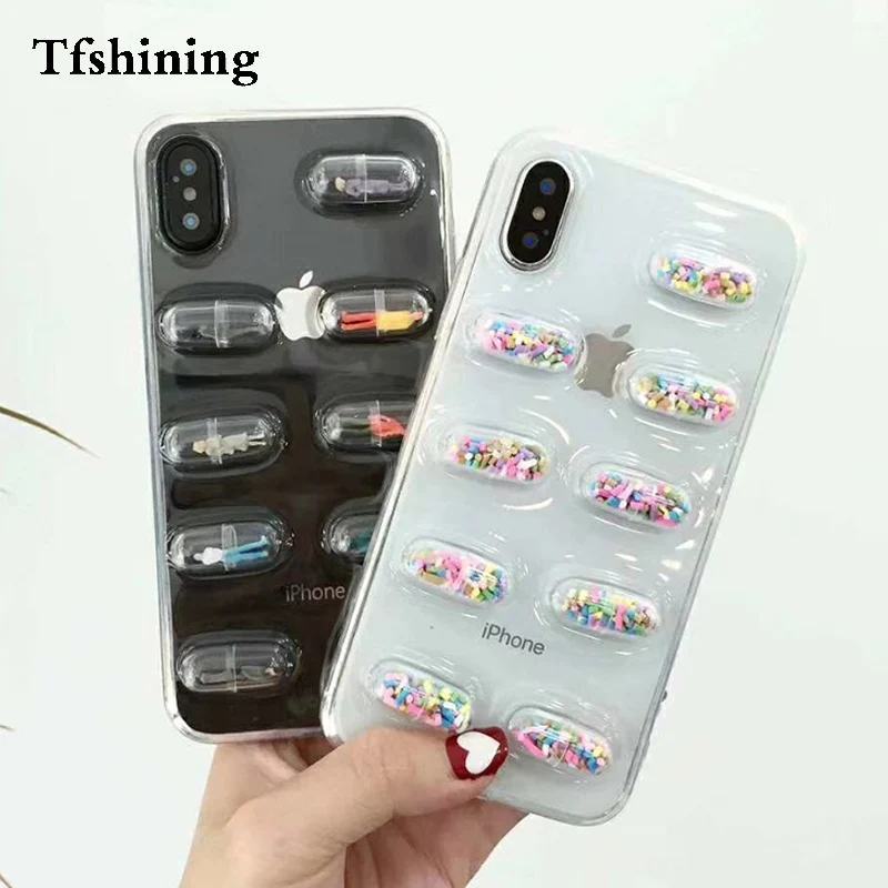 Чехол Tfshining для телефона iPhone X 6 6S 7 8 Plus 3D Милые капсульные таблетки Прозрачная