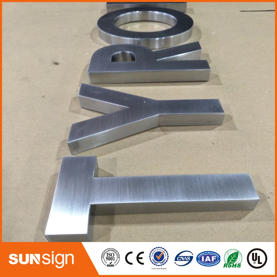 

New design Indoor channel letter 3D brusehd stainless steel letters
