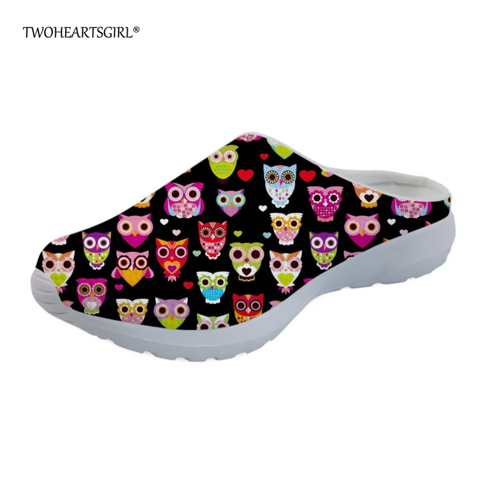 

Twoheartsgirl Women Slippers Cute Owl Printed Flats Breathable House Mesh Slipper Casual Female Mesh Sandals Water Shoes Ladies