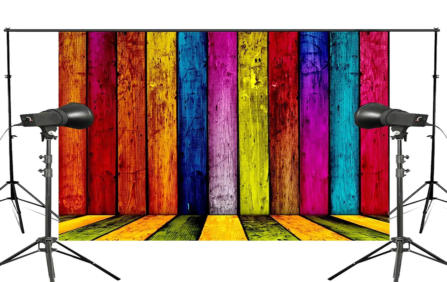 

Rainbow Backdrop Wooden Fence Photography Backdrop Studio Props Wall 150x210cm Background