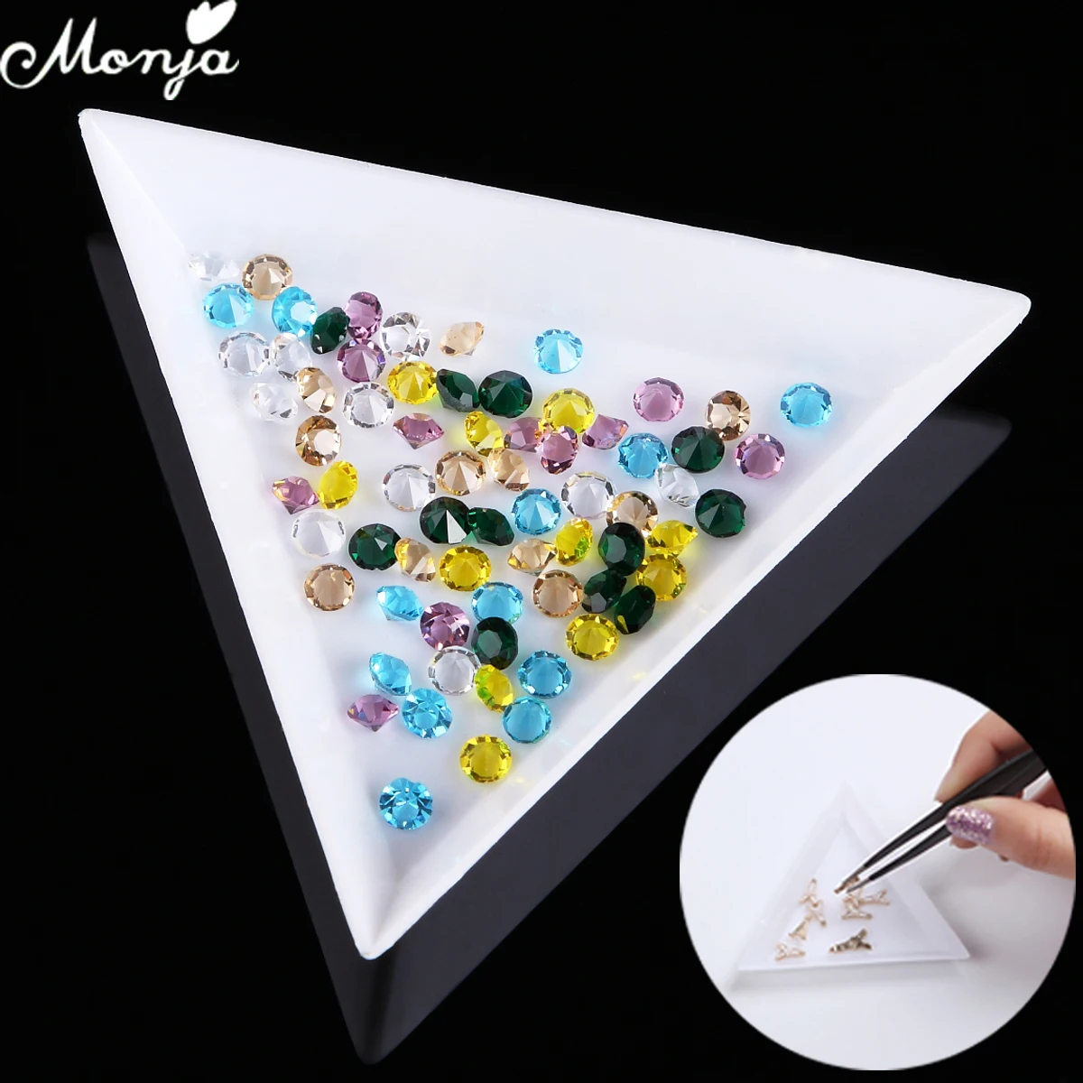 

Monja Nail Art White Triangle Rhinestones Beads Gems Glitters Crystal Decoration Sorting Trays Picker Storage tray Manicure Tool