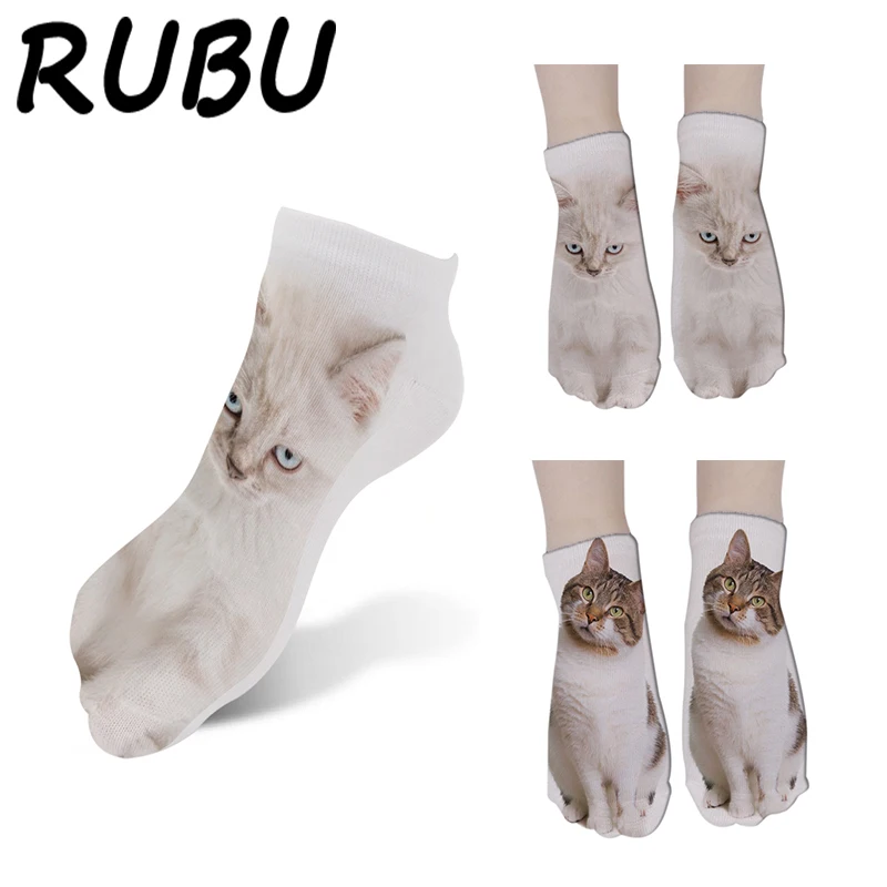 Rubu 3D печатные носки женские весна лето кошка печать короткие носки с милыми животными meias женские забавные голеностопные носки мужские 7S-ZWS19