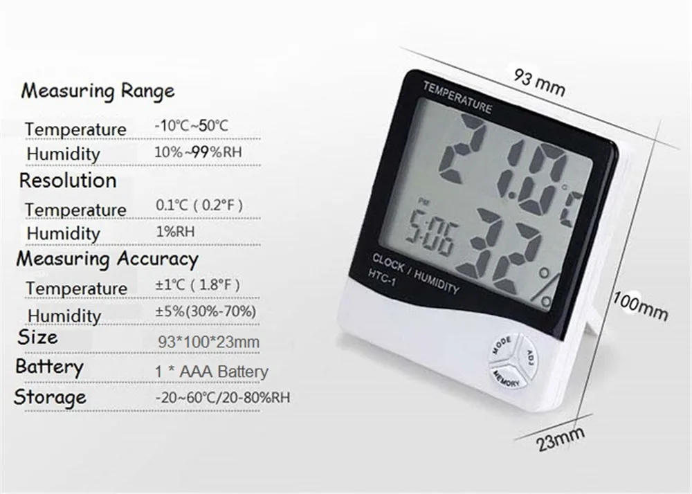 Alarm Clock Indoor Room LCD Electronic Temperature Humidity Meter Digital Thermometer Hygrometer Weather Station03