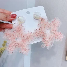 Новое поступление, корейские серьги-подвески, тканевые серьги с большими звездами и цветами, дизайнерские серьги-гвоздики для женщин, аксессуары, ювелирные изделия