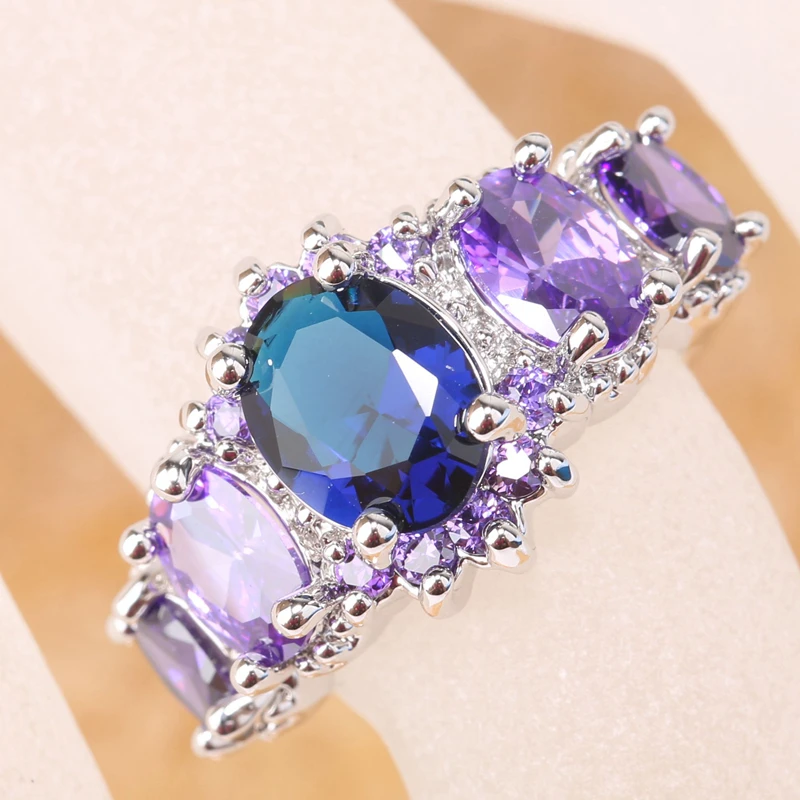 Стильный Синий Циркон фиолетовые камни 925 пробы серебро для Для женщин Jewelry