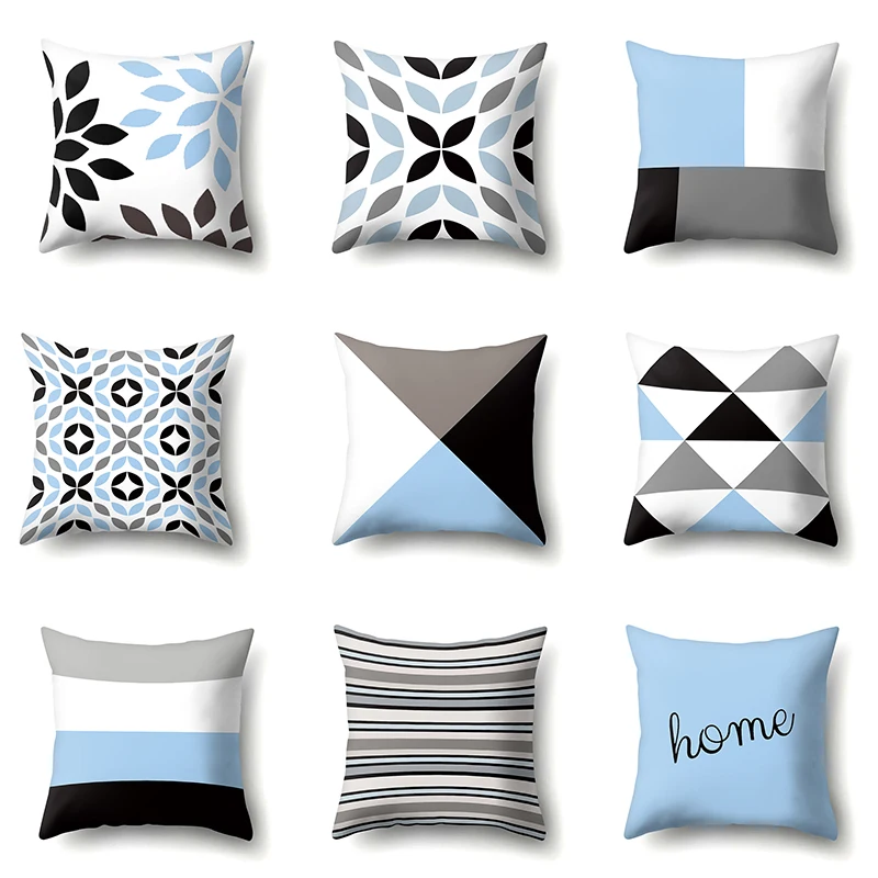 

Nordic Couch Cushion Cover 45x45cm Printed Geometric Polyester White and Blue Throw Pillow Covers Cushion Home Decor Line Pillow