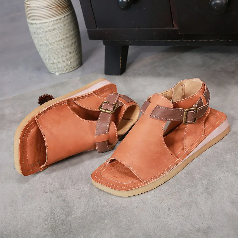 JINBEILEE New flat bottom outdoor sandals female retro solid suede leather buckle casual fish mouth beach sandals JINBEILEE New flat bottom outdoor sandals female retro solid suede leather buckle casual fish mouth beach sandals