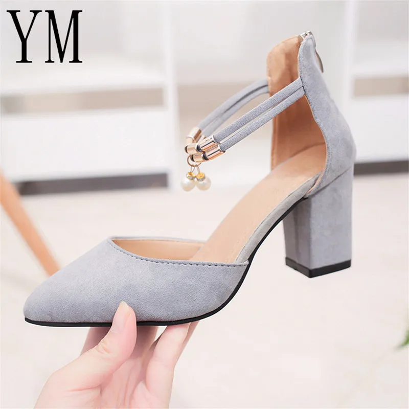 

Summer Grey Women Shoes Pointed Toe Pumps Dress Shoes High Heels Boat Shoes Wedding Shoes tenis feminino Side with Big size 40