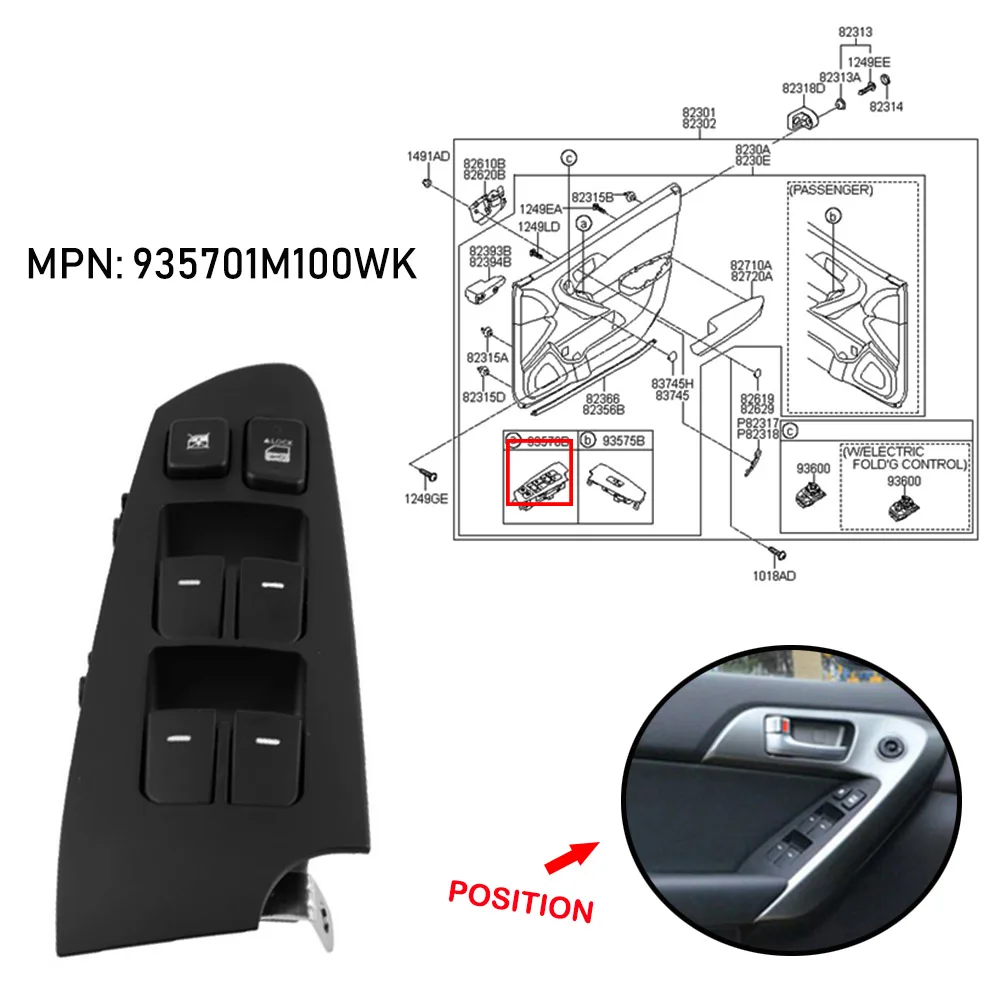 JEAZEA 935701M100WK 14 Pin Черный Автомобильный выключатель питания LH левая дверь сторона