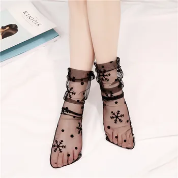 

Ladies Sexy Transparent Mesh Lace Women Fishnet Ankle High Socks Fish Net Dot Stats Short Socks chaussettes femme fantaisie