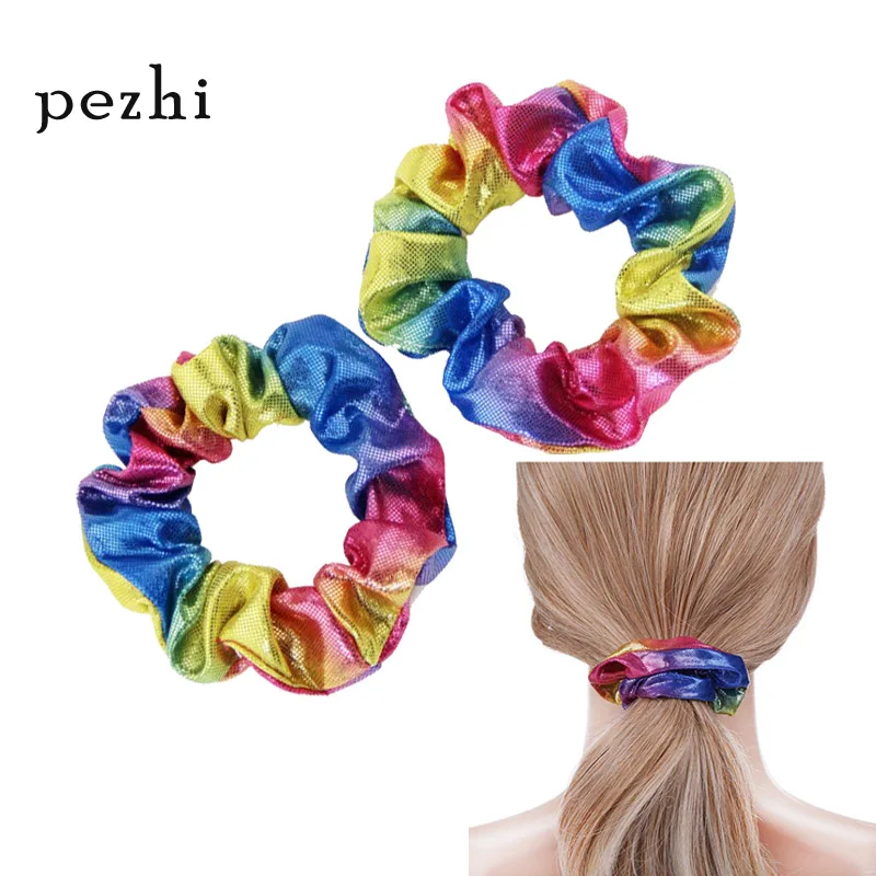 

Bronzing rainbow intestines Simple solid color lady headwear women's hair ring Two-color stretch headgear flower Hair Rope