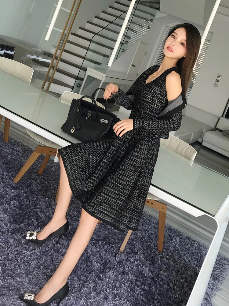 Vintage Nouvelle Femmes Gilet Robe 2 Vainqueur Chandail Pièce Ensembles Costumes Cardigans 2018 yfb6gvY7