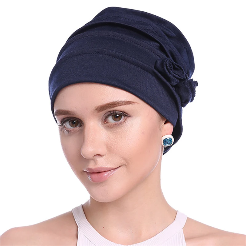 

2018 Newest Hair Accessories Muslim Elastic Turban Cap Autumn Winter Cotton Flower Kerchief Headband Hat Hair Ornament 6C0951