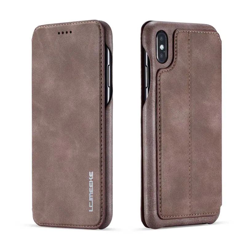 Кожаный чехол-книжка для iphone XS Max XR XS X 6 6S 6Plus 7 8 7Plus 8Plus JS0715 - Цвет: deep brown