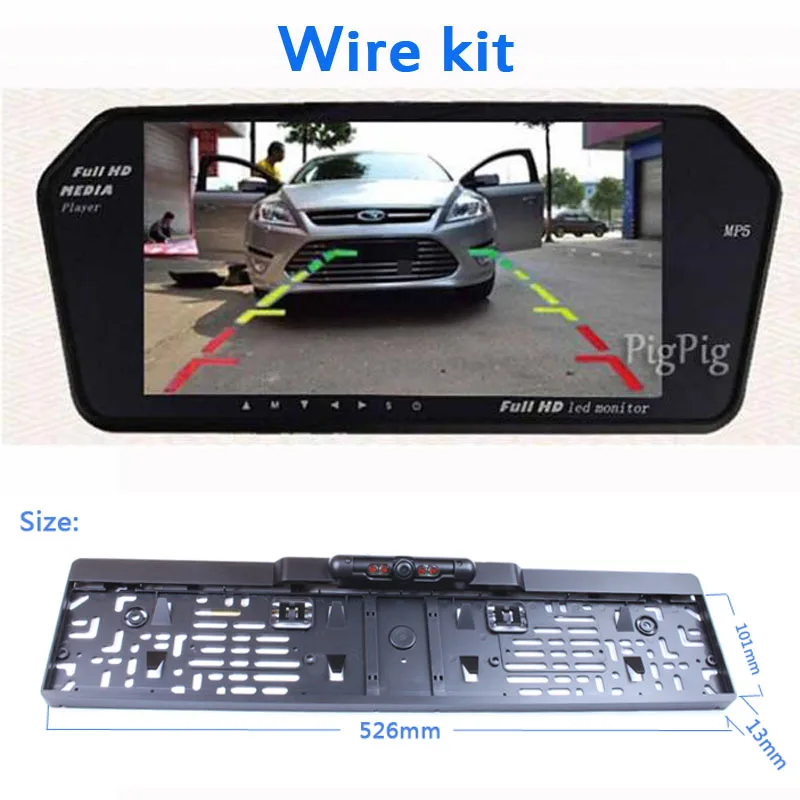 Koorinwoo Беспроводная Европейская Рамка для номерного знака камера 4 IR FM дисплей 7 дюймов Автомобильный монитор зеркало Bluetooth MP5 Автомобильная камера заднего вида - Цвет: Wire Kit