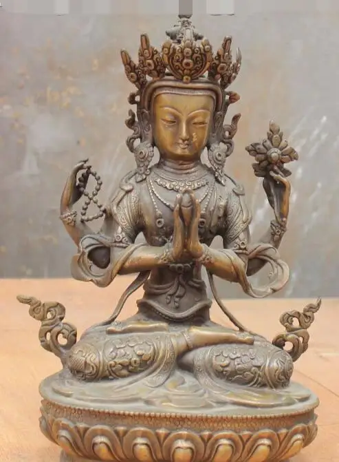

S2378 12" Tibetan Buddhism Bronze 4 arms Chenrezig Avalokiteshvara Buddha Statue