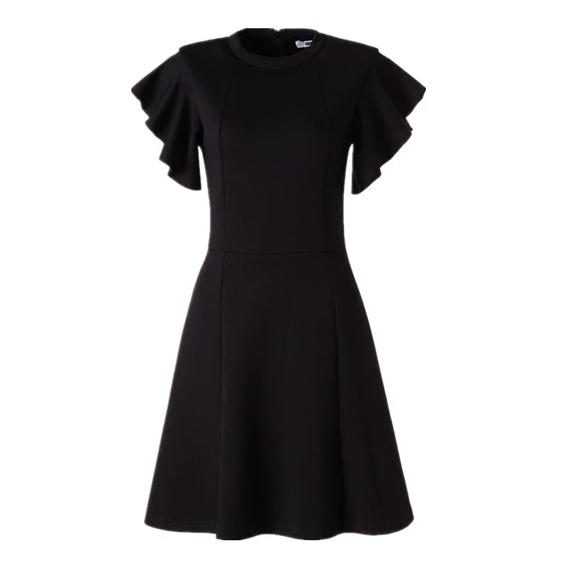 black fit and flare dress with short sleeves