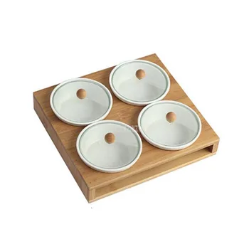 

White Simple Sugar Bowl Home Kitchen Set Ceramic Salt Pepper Condiment Pot Jars Bamboo Frame Hang On Wall Cooking Kitchen Tool
