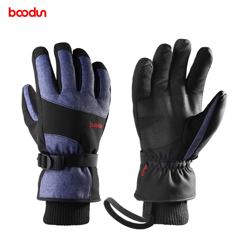 Зимние перчатки для сноуборда Boodun мужские и женские зимние перчатки с сенсорным экраном водонепроницаемые ветрозащитные теплые лыжные перчатки с наручным ремешком