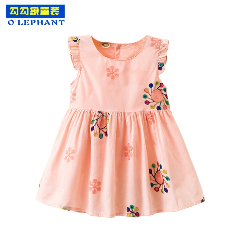 

Flowers embroidery Elegant Dress for Girls Cotton Fashion Birthday gift princess dress 2019 summer New sleeveless Girl Costume