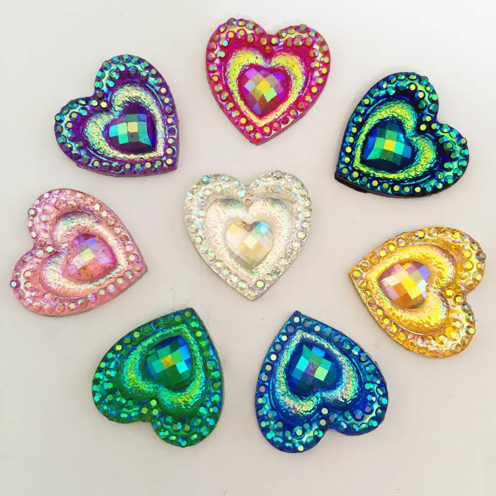 

DIY craft 100pcs 16mm AB Resin heart Flatback Rhinestone Clothing accessories D88*5