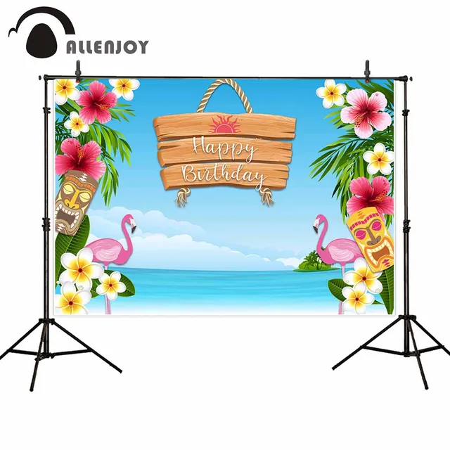 Allenjoy backgrounds for photography studio Blue sky sea island totem pole flamingo backdrop hawaiian party tropical photocall
