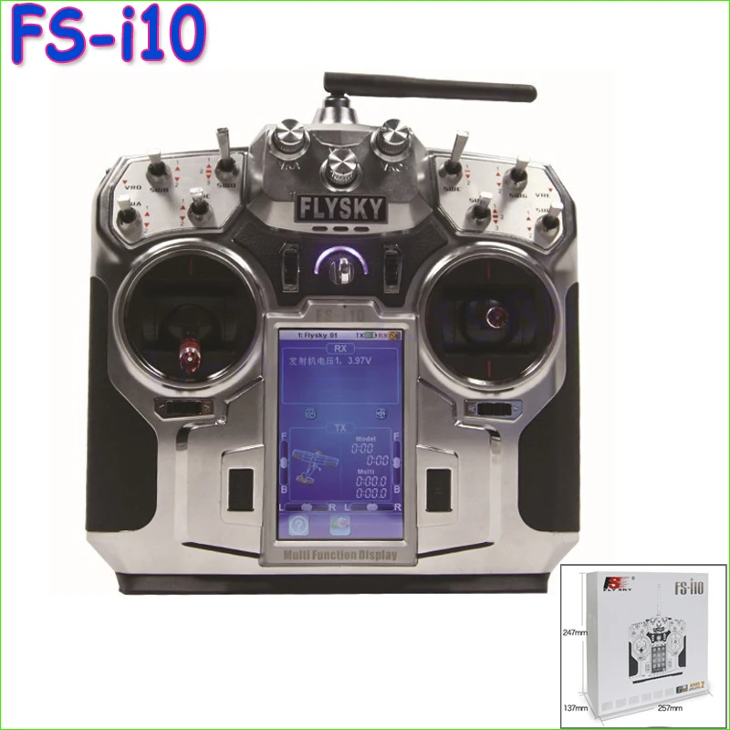 

FlySky FS-i10 2.4G Digital Proportional 10 Channel Transmitter & Receiver with 3.55" TFT screen