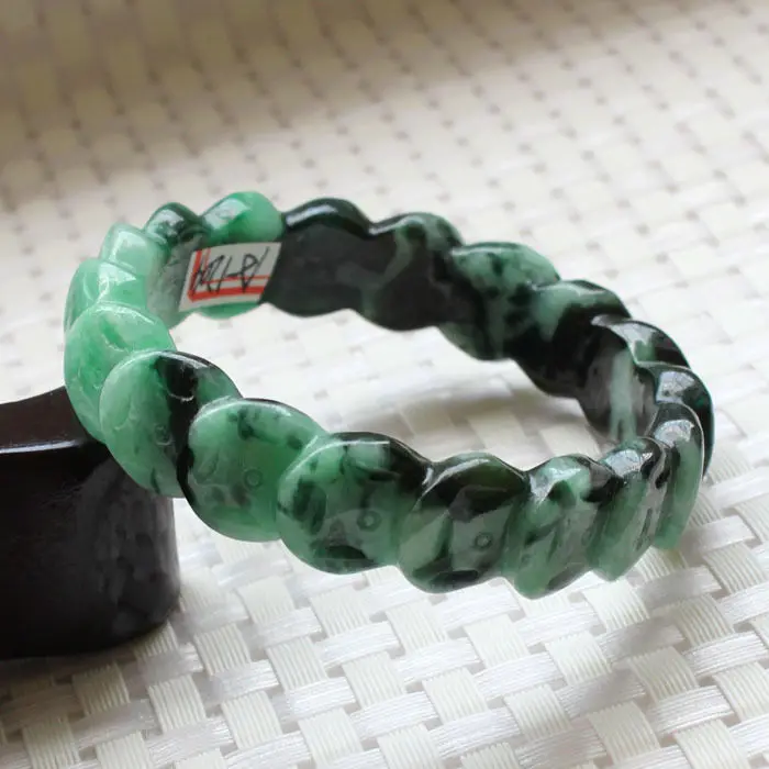 

1204 Vintage Hand-carved Chinese Coin Green Jadeite Jade Bracelet Bangle 59mm 10.20 40