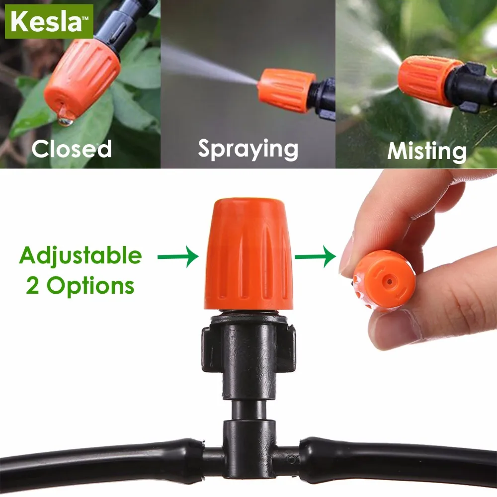 

20PCS Micro Drip Irrigation System Watering Sprayer Misting Atomizing 1/4 Sprinkler Nozzle Dripper w/ Hose Tee Connector Garden