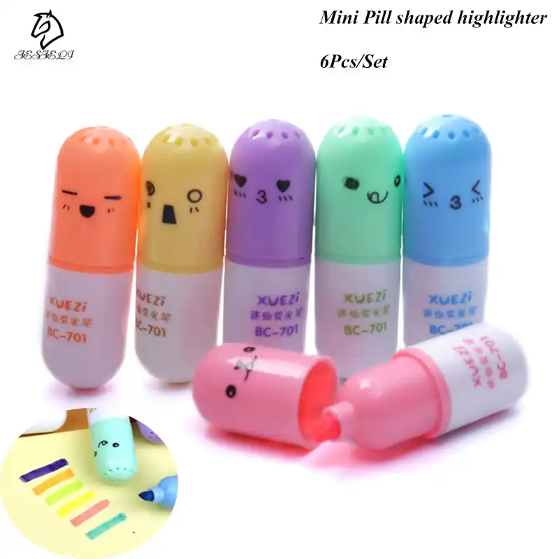 書くため 6 ピース セットミニピル形蛍光ペンかわいい顔落書きマーカーペン韓国文具 学校事務用品 Highlighter Pen Pen Highlightermini Highlighter Pen Aliexpress