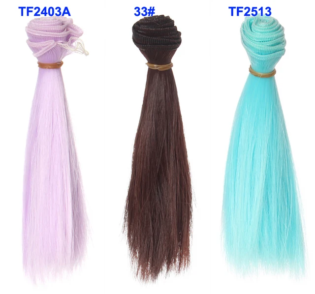 15cm length 1 piece natrual black brown pink green blue red white color thick bjd wigs doll hair tree 4