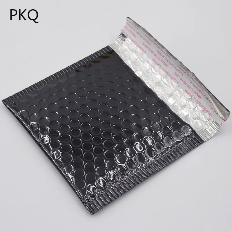 50pcs gold/silver/black aluminum Padded Shipping Envelope Metallic Bubble Mailer Aluminum Foil Gift Bag Packing Wrap bag 15*13cm - Color: Black