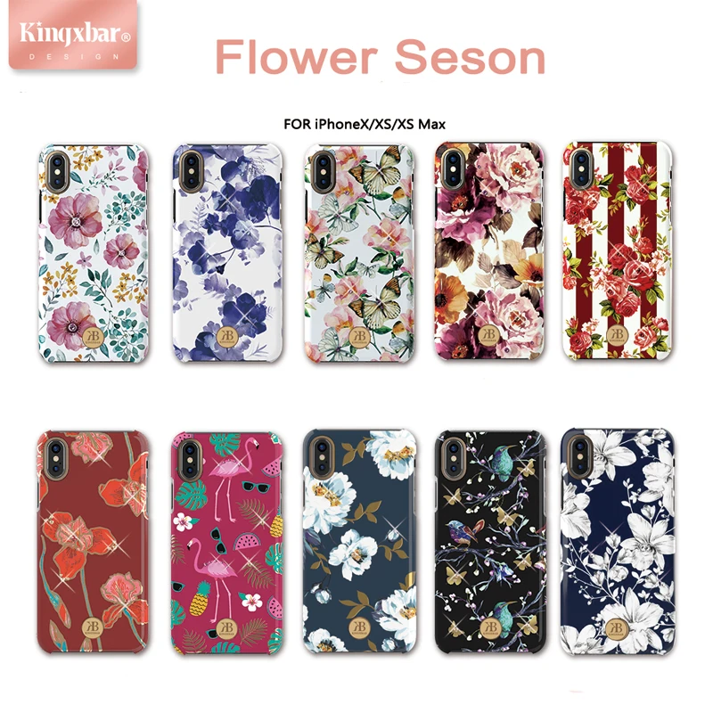 Оригинальный чехол Kingxbar со стразами и цветами для Apple iPhone XS MAX X модный жесткий