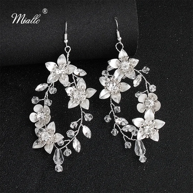 

Miallo New Arrivals White Pear Flowers Bridal Earrings Austrian Crystal Handmade Wedding Earrings for Bride Bridesmaids Women