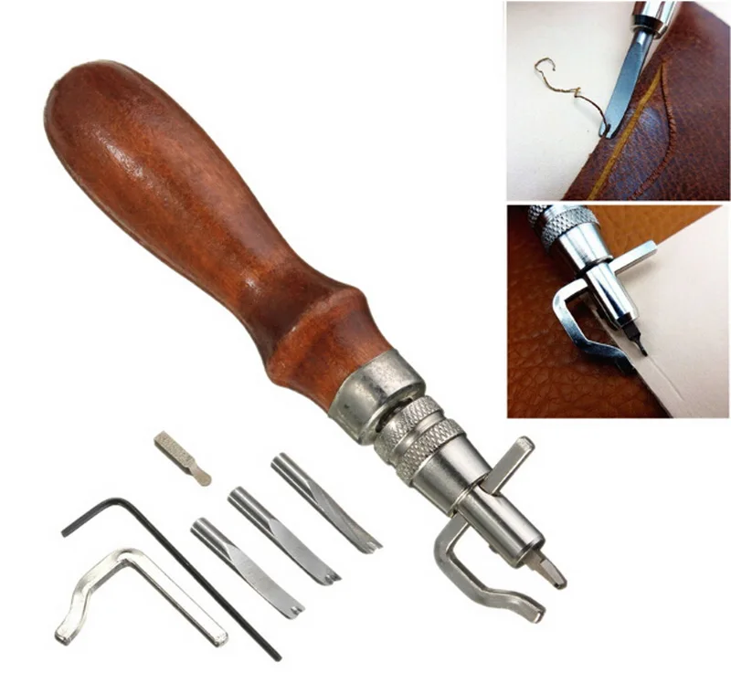 Stainless Steel Leather Groover Professional Stitching Craft Adjustable Tool Set