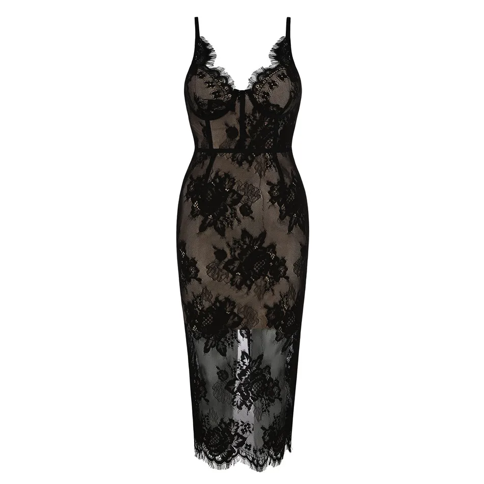2018 Summer Bandage Dresses Black Bodycon Evening Party Sexy Club Celebrity Fashion Sleeveless Hollow Out Women Dresses