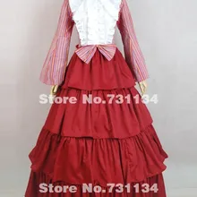 Элегантный красный одежда с длинным рукавом Стенд воротник лук платье в викторианском стиле Бальные платья Гражданская война Southern Belle платье для дам