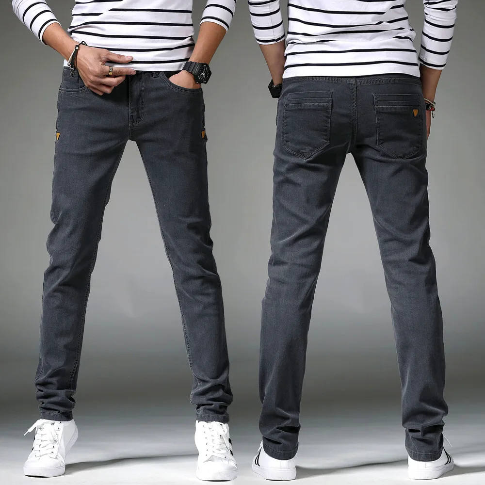 

2019 Men's Jean Vintage Spring Summer Ripped Jeans for Men Elastic High Waist Skinny Slim Fit Grey Plus Size