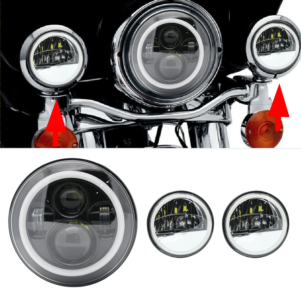 7" Motorcycle LED Headlight + 2pcs 4 1/2" Fog Lights for Harley