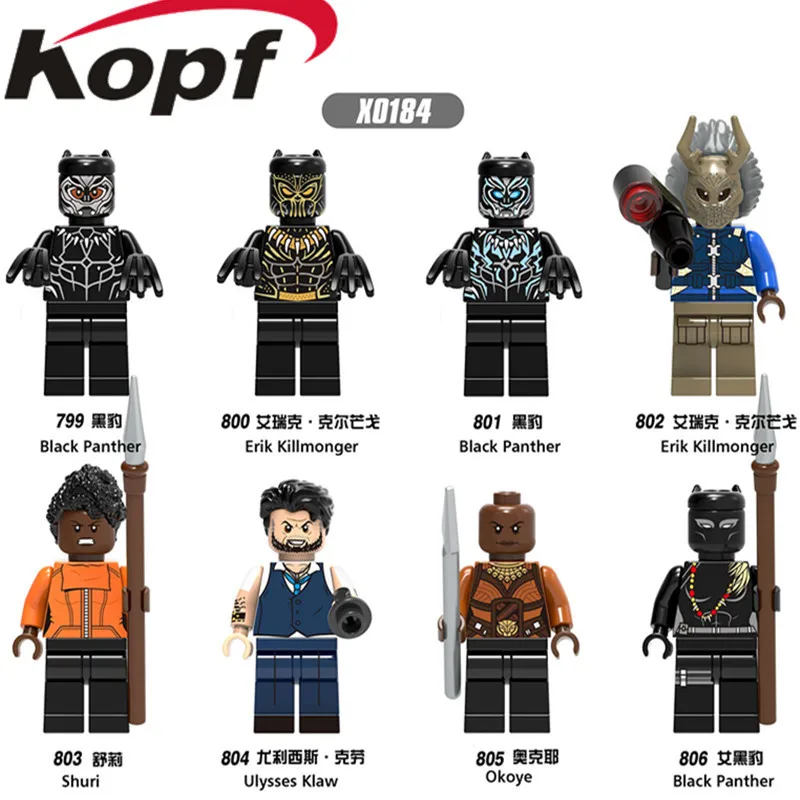 

Single Sale Super Heroes Black Panther Erik Killmonger Shuri Ulysses Klaw Okoye Dolls Building Blocks Children Gift Toys X0184