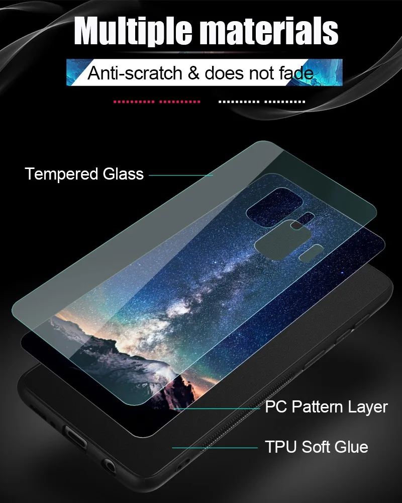 TOMKAS Tempered Glass Case For Samsung Galaxy S9 S9 Plus Silicone Coque Patterned Phone Cover Cases For Samsung Galaxy Note 8 (9)