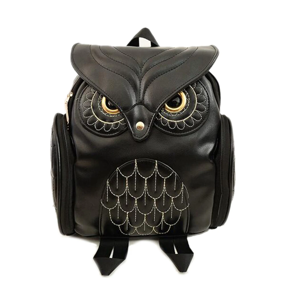 Fashion Black Owl Backpack Mochila Korean Style PU Embossed Owl
