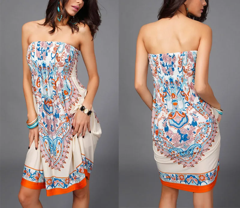 

Summer Women's Bohemian Tube Top Sexy Dress Sleeveless Tube Top Beach Stretch Dress