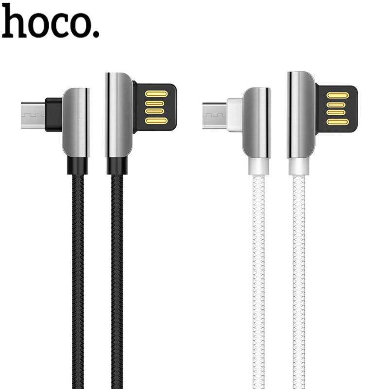 

HOCO U42 1.2m Dual Right Angle Micro USB Charging Data Sync Charger Cable for Android Phones Type-C Braided Nylon Charger Cable