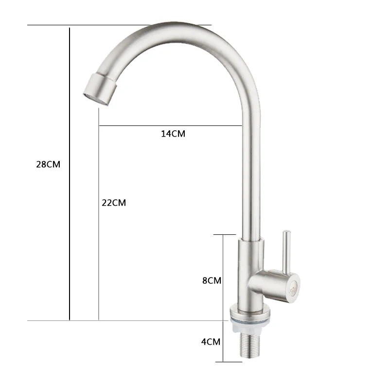 Кухонный кран из нержавеющей стали с одной ручкой, кран для раковины, изогнутый одинарный кран холодной воды, кран для ванной комнаты, кран для воды