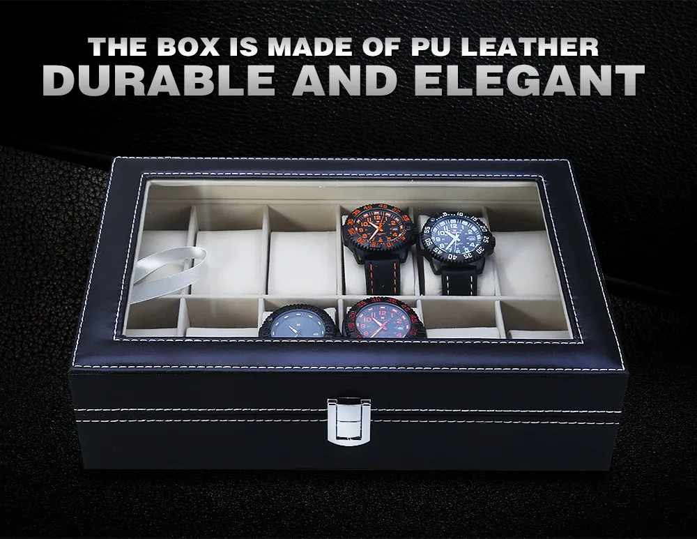 2017 High Quality PU Leather 12 Slots Wrist Watch Display Box Storage Holder Organizer Watch Case Jewelry Dispay Watch Box 11