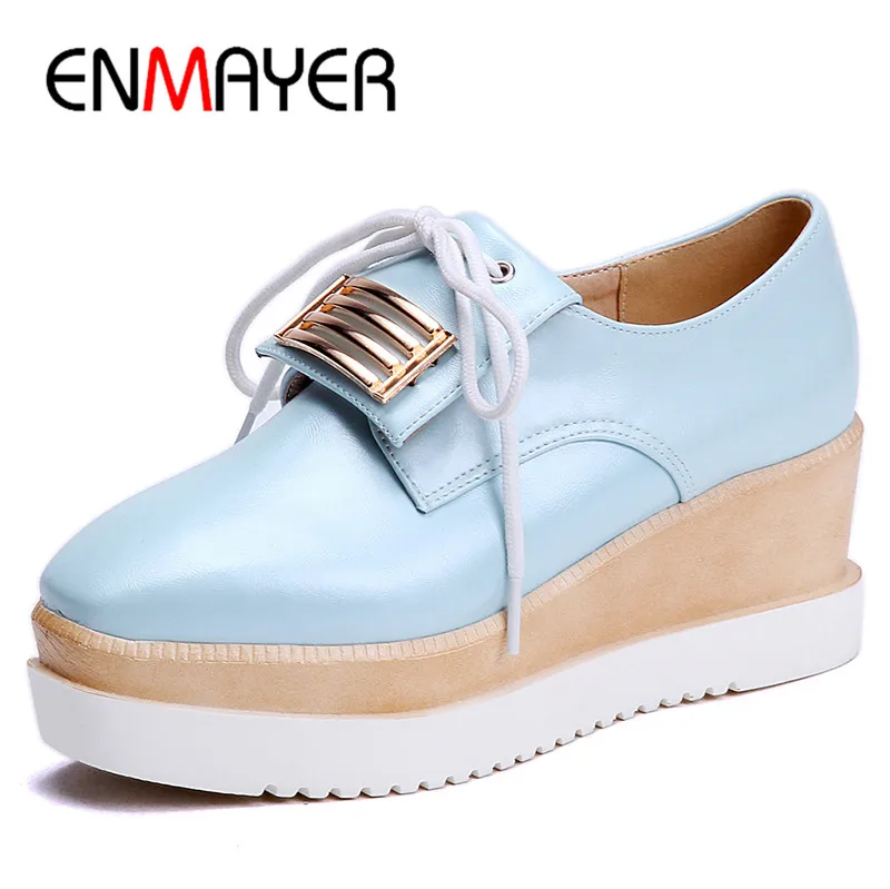 ENMAYER Pink Blue White Shoes Woman Round Toe Flat Platform Plus Size 43 Casual Shoes Flats Woman Shoes 2017 Summer Oxford ENMAYER Pink Blue White Shoes Woman Round Toe Flat Platform Plus Size 43 Casual Shoes Flats Woman Shoes 2017 Summer Oxford