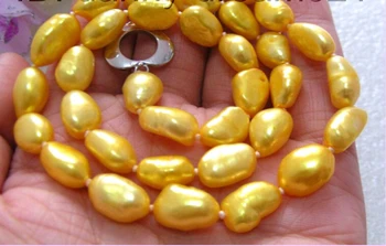

shipping> >>>CLASSIC 11mm golden baroque freshwater pearls necklace B479