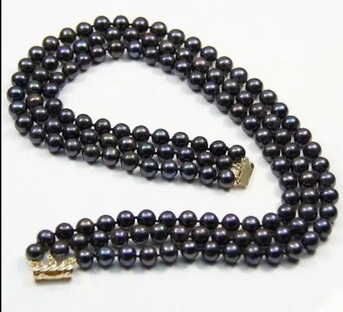 

Free Shipping >>>>> REAL BEAUTIFUL 3 STRANDS 9-10MM TAHITIAN BLACK PEARL NECKLACE 18-20" 14k r