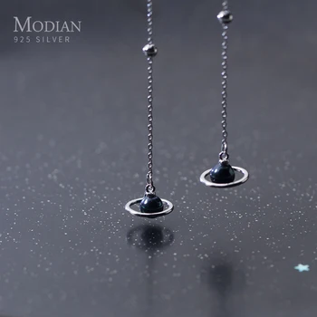 

Modian Tassel Black Pearl Planet Long Drop Earrings Fashion 100% 925 Sterling Silver Dazzling Jewelry For Women Dangle Earring